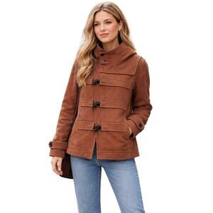 Trendiano Women’s Wool-Blend Brown Hooded Duffle Coat Long Sleeve Size Large